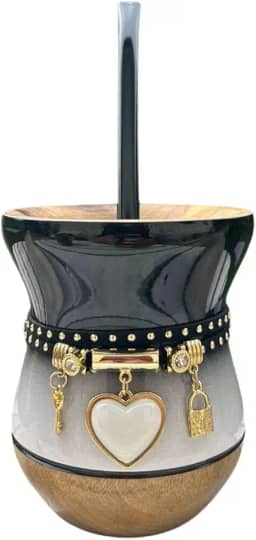 Kit Chimarrão Completo Premium: Cuia, Bomba e Pulseira (Degradê Branco e Preto)