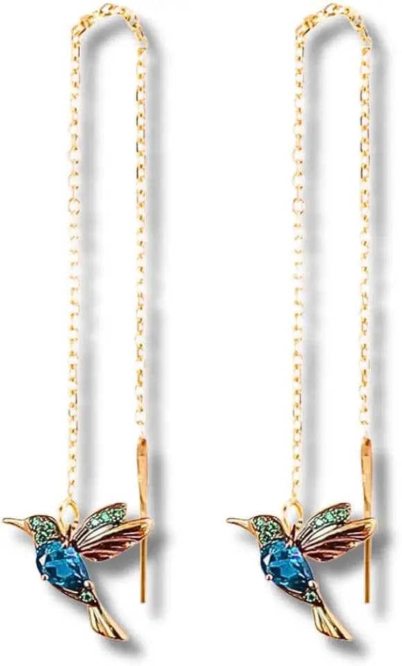 Par de Brincos Femininos "Beija-Flor" em Cobre com Zircônia – Delicado, Elegante, Minimalista – Tipo Gota – Cor Ouro – Acompanha Bolsa de Veludo