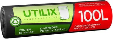 Utilix 100L Preto, Rolo com 15 Sacos para Lixo Dover-Roll