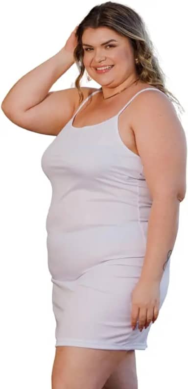 Camisola De Alcinha Fixa Feminina Plus Size Tecido Fino Leve Básica Fresquinha Para o Verão 3078.C1