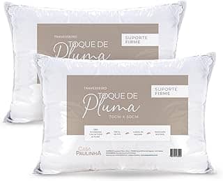 Kit 02 Travesseiros Toque de Pluma Pena Firme Percal 180 Fios 70x50cm Antiestresse, Lavável, Antiácaro, Antialérgico