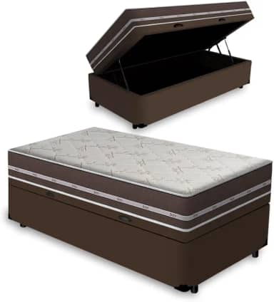 Cama Box com Baú Solteiro King + Colchão de molas - Anjos - Classic Superlastic 96cm