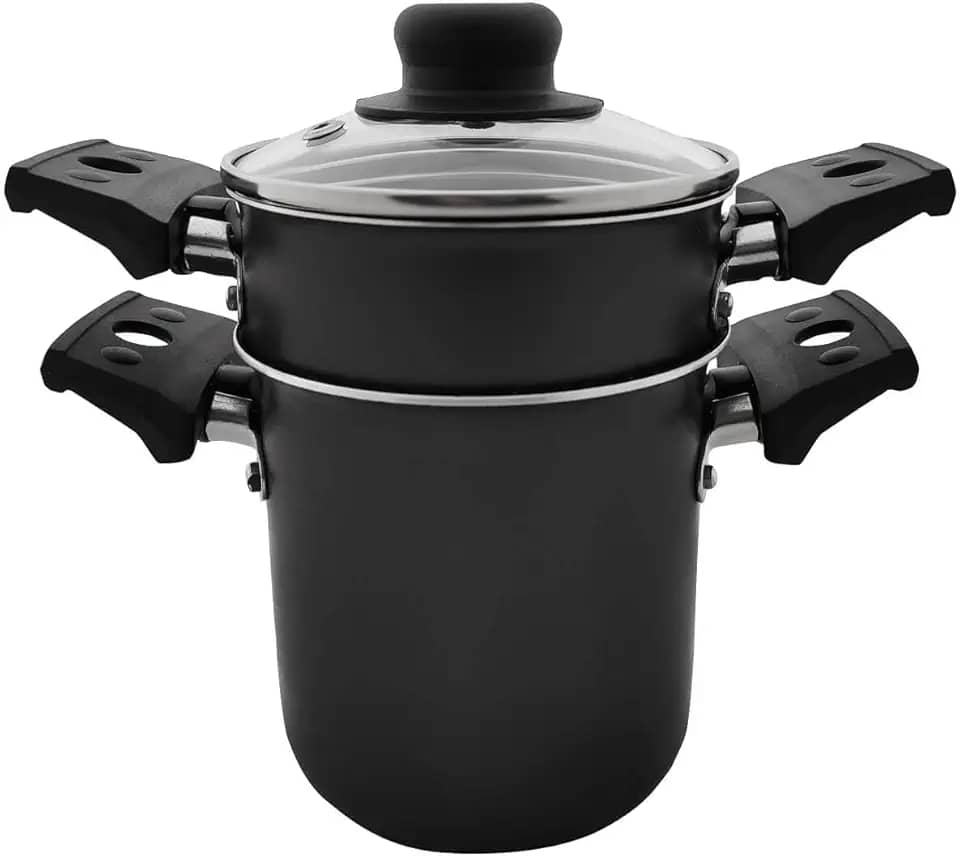 Multiflon Mini Cuscuzeira 10 Centimetros Aluminio Antiaderente Com Tampa de Vidro Preto Linha Versátil Resistente Durável e Saudável