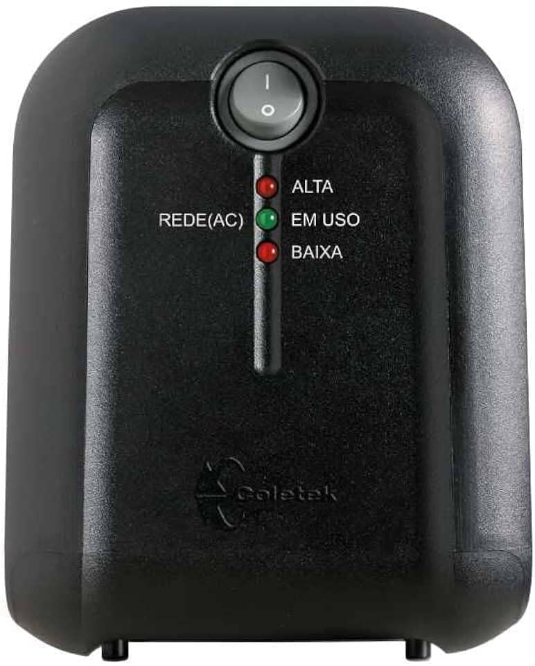 Estabilizador Coletek ES-2000VA Preto, Tensão nominal de entrada 115/220V bivolt automático e Tensão nominal de saída mono 115V, 5 Tomadas Padrão NBR 14136 Frequência 60Hz