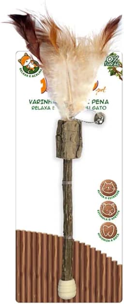 JAMBO PET Brinquedo para Gatos,Mordedor Varinha Matatabi 100% Natural,com Pena