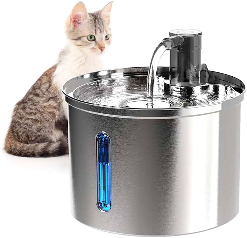 NEWPET Bebedouro Fonte Agua Filtro Silenciosa Inox, Fonte Pra Gatos com Torneira Janela de Nível de água Bomba Ultra Silenciosa,Bivolt (Inox, 3L)