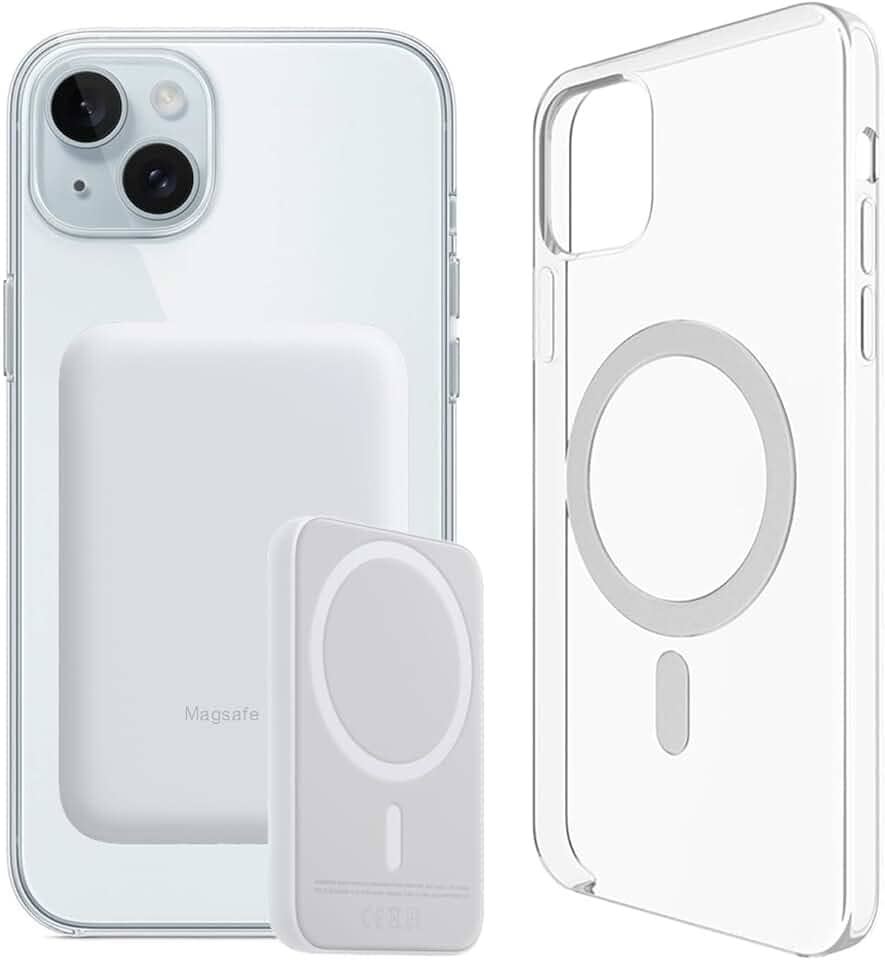 Carregador Portátil + Capa Magnética por Indução Compatível com Magsafe para iPhone 15, 15 Pro Max e 15 Plus (iPhone 15)