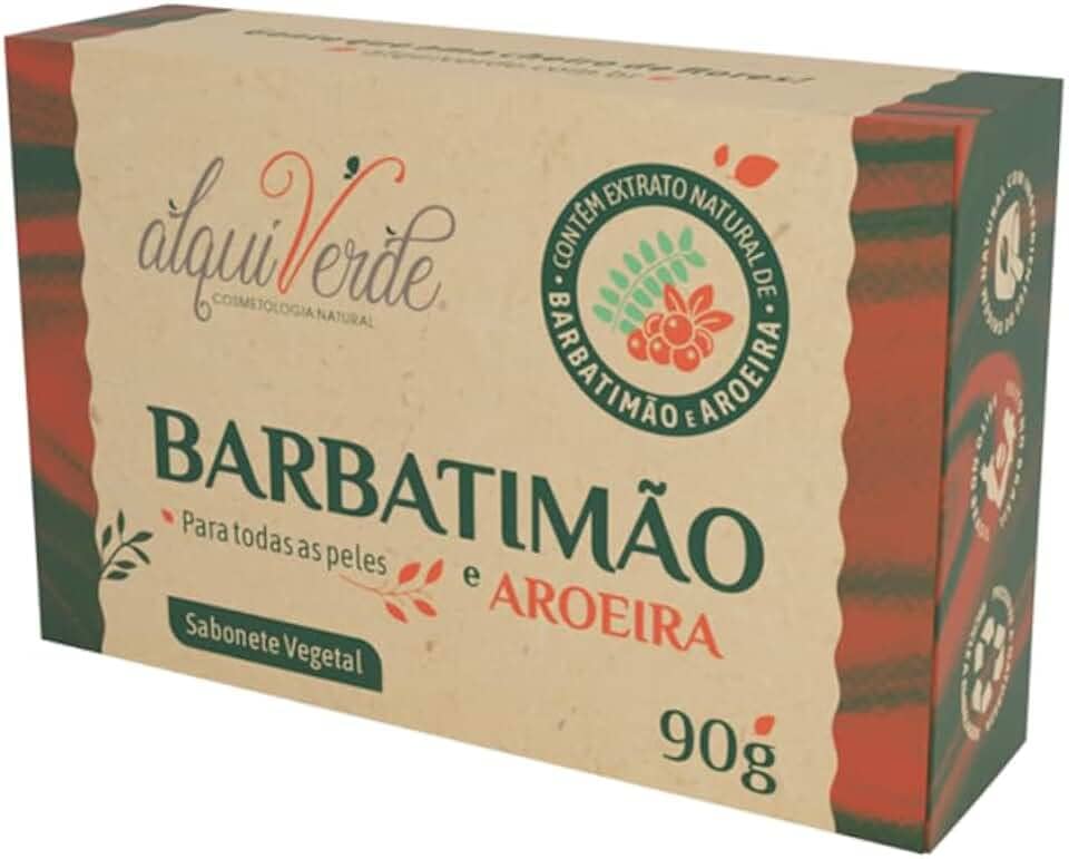 Kit 3 Unidades Sabonete Vegetal Alquiverde de Barbatimão com Aroeira 90g Cada - Natural Cicatrizante Antisséptico Limpeza Profunda Hidratante para Pele Rosto Corpo