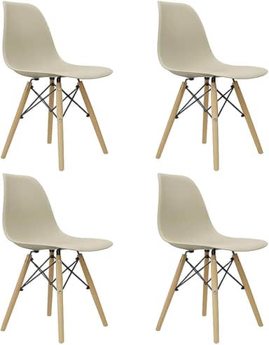 Kit 4 Cadeira Eiffel Moderno Bege Sala Jantar Base Madeira