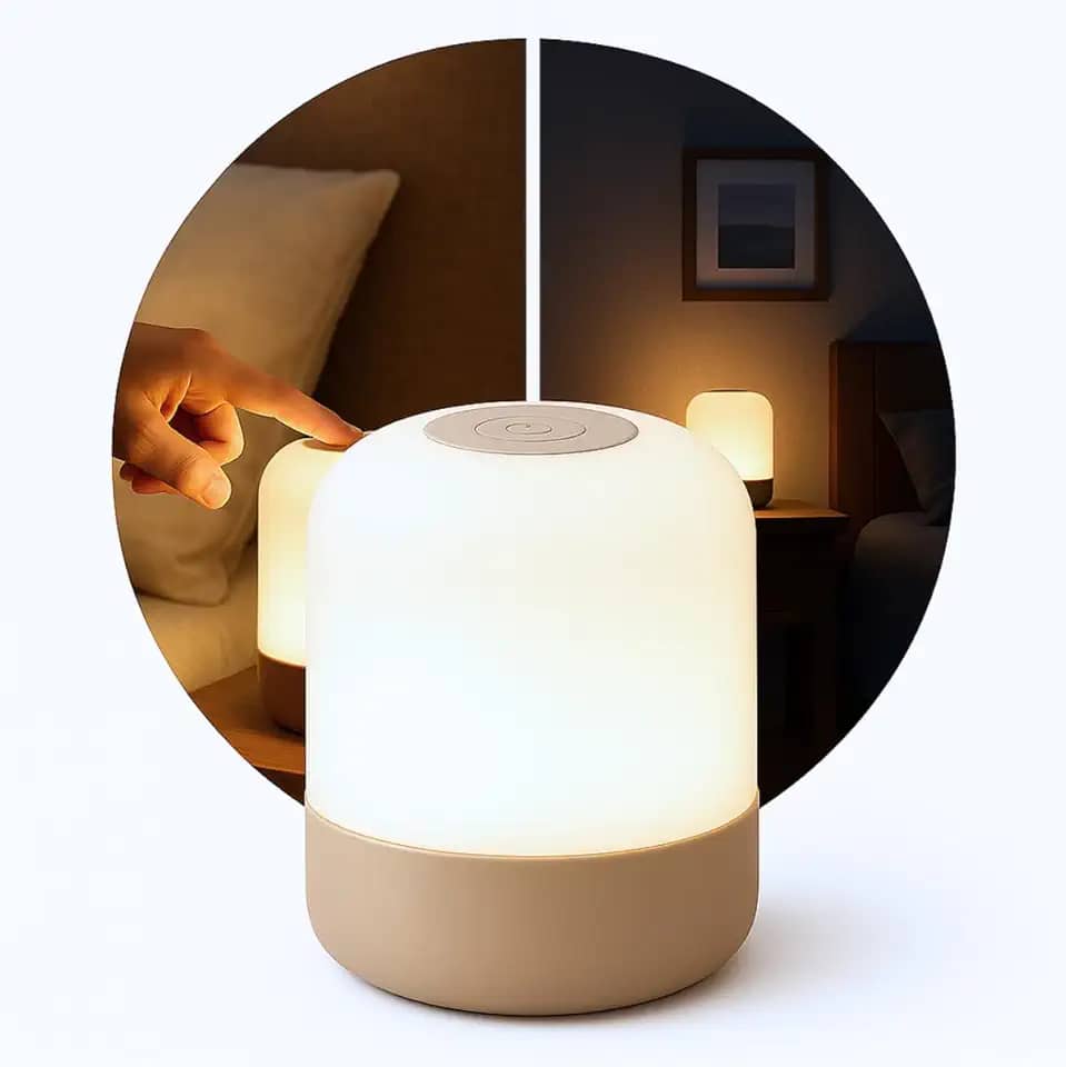 Luminária de Mesa LED 360° Botão Touch Sem Fio Recarregável – Abajur Moderno para Para Criado Mudo, Escritório, Sala, Decoração, Estudos, Trabalho, Quarto e Leitura (8,5x7cm)