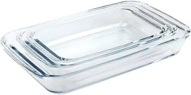 Conjunto de Travessas de Vidro Retangulares para Servir – Kit com 3 Peças (1L, 1,6L e 2,2L) | Travessa de Vidro para Mesa Posta, Cozinha e Refeições