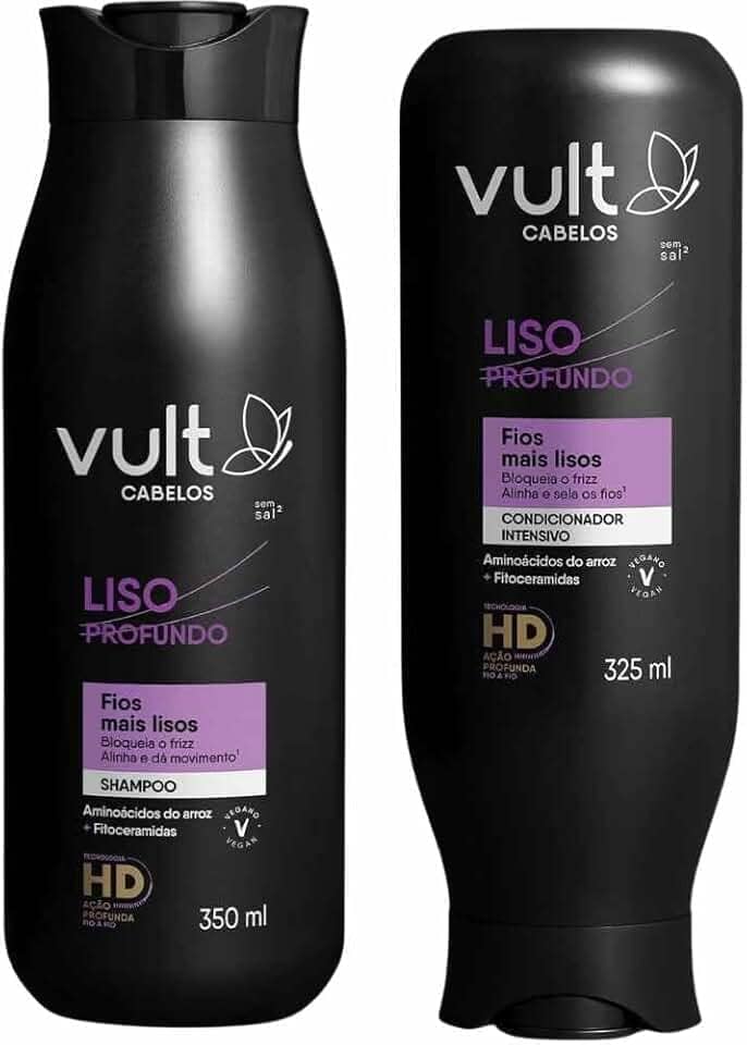 Vult Kit de Shampoo e Condicionador para Cabelos Lisos, Liso Profundo, 350ml e 325ml, Alisante, Nutritivo, Sem Sal, Fragrância Suave