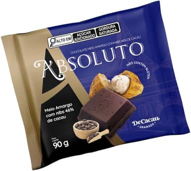DeCacau Chocolate Absoluto, 2 Barras de 90g, Sem Glúten, Origem América do Sul, 180g (Meio amargo com nibs 46% cacau)