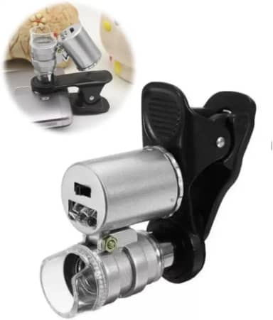 Lente de Aumento para Celular 60x Bolso Led e UV Lupa Celular Tablet Digital Zoom Prata com Clip