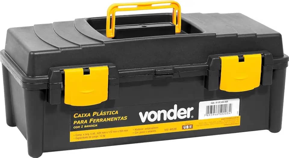 Vonder, Caixa Plástica Para Ferramentas, Preta E Amarela, Com 1 Bandeja, Vd 4038.