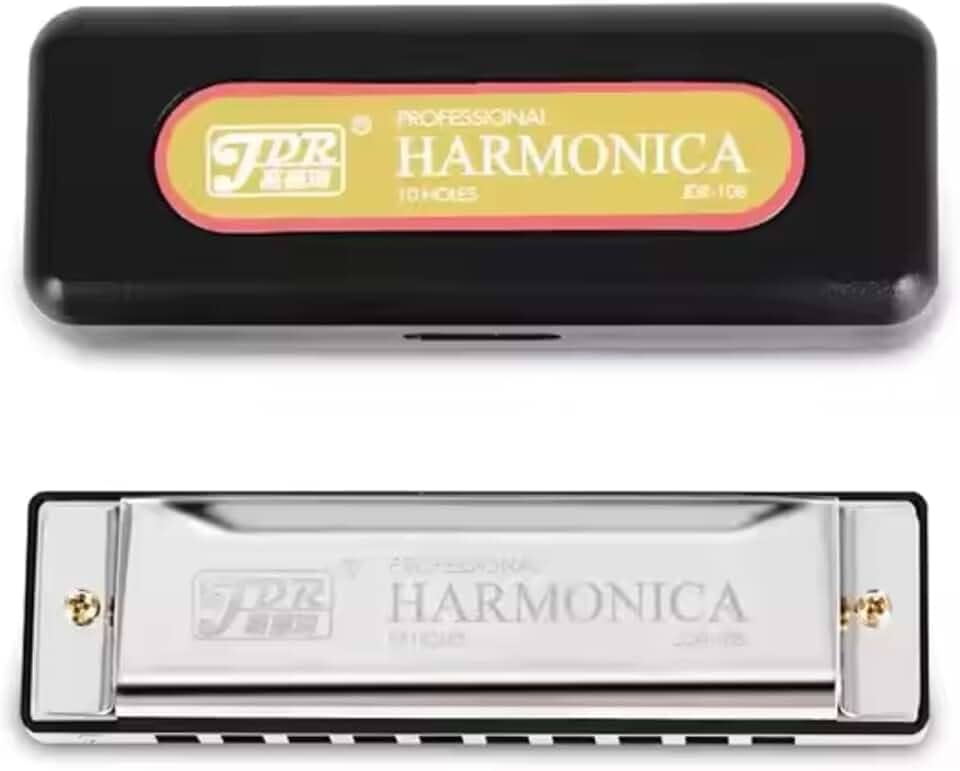 Gaita de Boca Diatônica JDR – 10 Furos 20 Vozes em Dó (C) com Estojo – Harmônica Profissional para Blues, Folk, Iniciantes e Músicos (Prata)