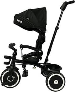 Triciclo Infantil Com Empurrador 2 em1 Waygo Preto Maxi Toys