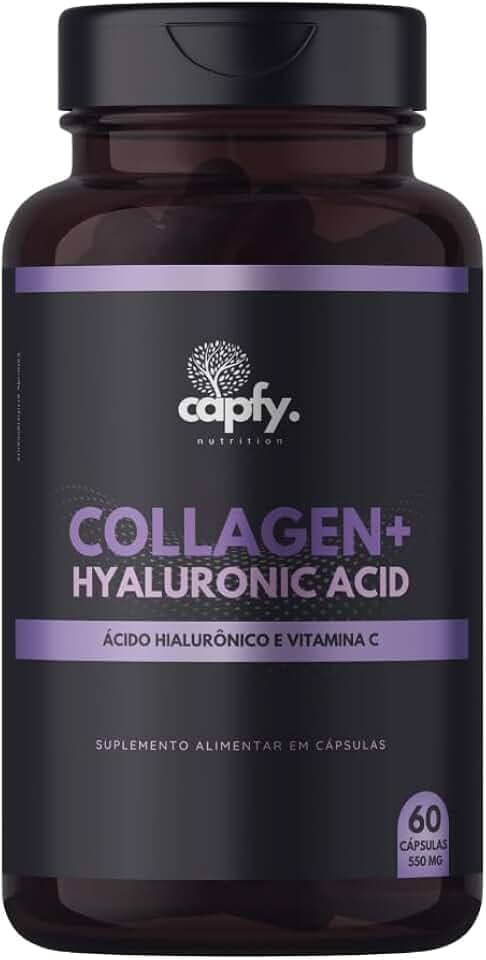 Colágeno Hidrolisado + Ácido Hialurônico + Vitamina C 60 Cápsulas 550mg Premium Capfy. Nutrition para Cabelo Beleza da Pele Unha e Articulações