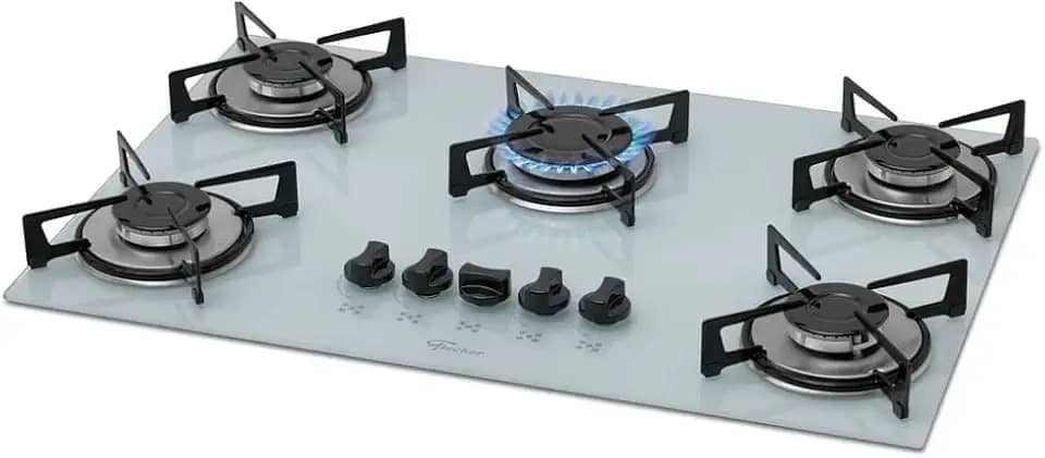 FISCHER COOKTOP À GÁS 5 BOCAS MESA VIDRO BRANCA BIVOLT 1642-6986