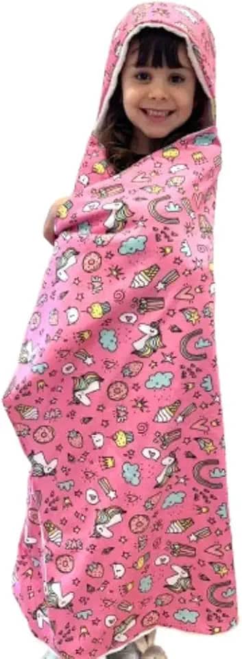 Toalha de Banho Com Capuz Infantil Grande Premium Mundo Mágico Felpuda 100% Algodão 105 x 125cm