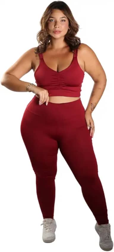 Conjunto Fitness Plus Size, Legging Cintura Alta e Top Franzido, Suplex, Preto (BR, Alfa, XG, Plus Size, Alto, Tamanho Plus, Preto)