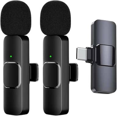 Kit 2 Microfones de Lapela Sem Fio Tipo C Compatível Android Iphone 15 16 Wireless Profissional 20 Metros Gravação de Vídeo YouTube