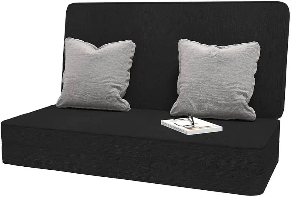 Sofá Cama Dobrável Casal 3 em 1 Tecido TNT Preto 176x116cm – Leve, Compacto(Casal)