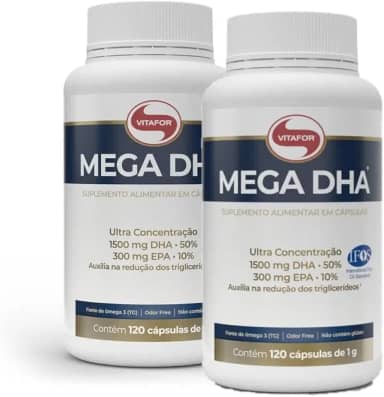 Kit 2X: Mega DHA Ômega 3 1000mg Vitafor 120 Cápsulas (A embalagem pode variar)