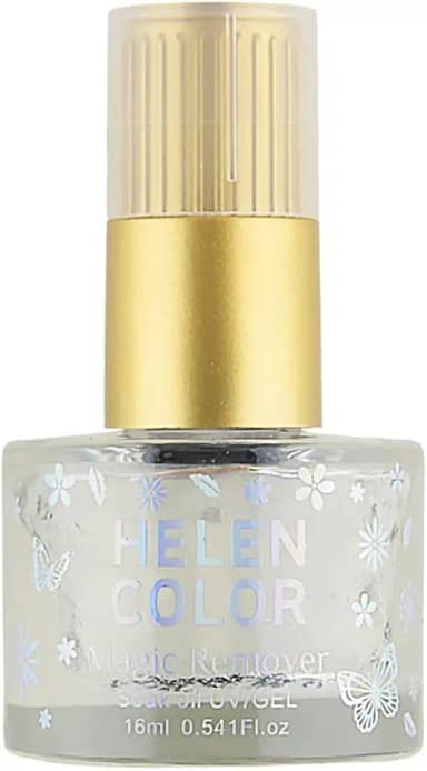 Helen Color Removedor de Esmalte Mágico, Líquido para Unhas, Frasco Decorado com Borboletas, Tampa Dourada, 16ml, Fórmula sem Acetona, para Uso Doméstico e Profissional (16ml Transparente)