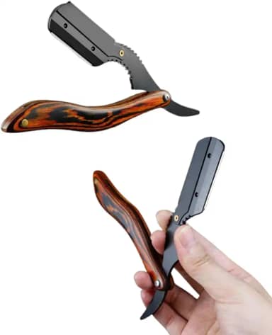 Navalhete Profissional Para Barbeiro Acabamento Barba Cabelo Bigode Navalha de Pressão em Aço Inox Lamina Fixa Estilo Cabo de Madeira Palaziun
