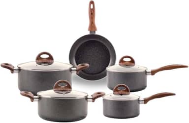 Brinox - Jogo de Panelas Antiaderente Ceramic Life 5 Peças com Fundo de Indução Smart Plus - Granito