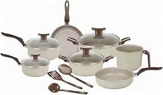 Dona Chefa, Super Jogo De Panelas 10 Peças Elegan Baunilha Tampa de Vidro Antiaderente, Conjunto de Panela para Cozinha Teflon