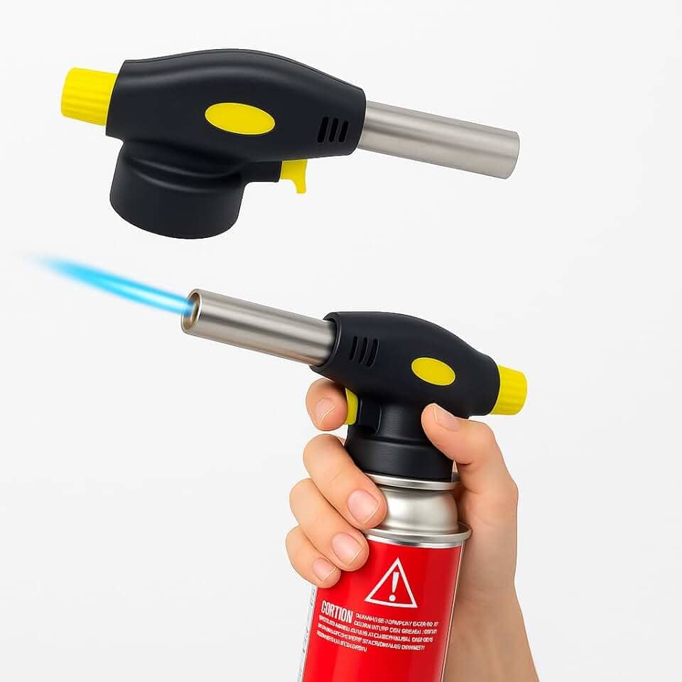 Maçarico Portátil para Culinária, Chama Ajustável até 1300°C, Acendimento Automático, Gás Butano Uso Doméstico e Profissional