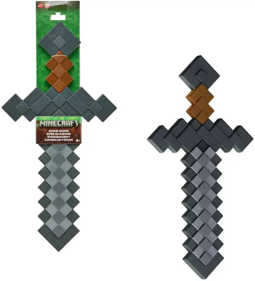 Mattel Minecraft Role-Play Coleção de acessórios de brinquedo de batalha com design pixelado, espada de pedra