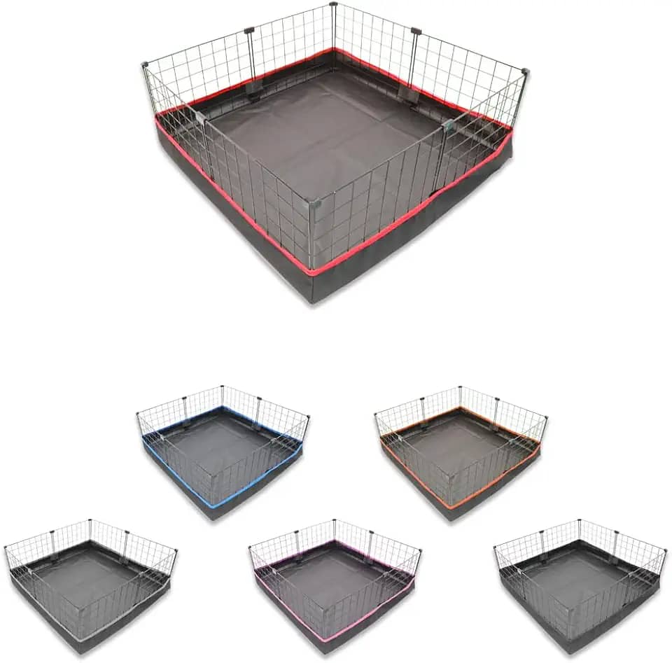 Cercado para Porquinho da Índia 80x80cm com Bandeja Higiênica Tapete Impermeável Fácil de Limpar Cercadinho Pet (Tela Preta e Tapete Cinza)
