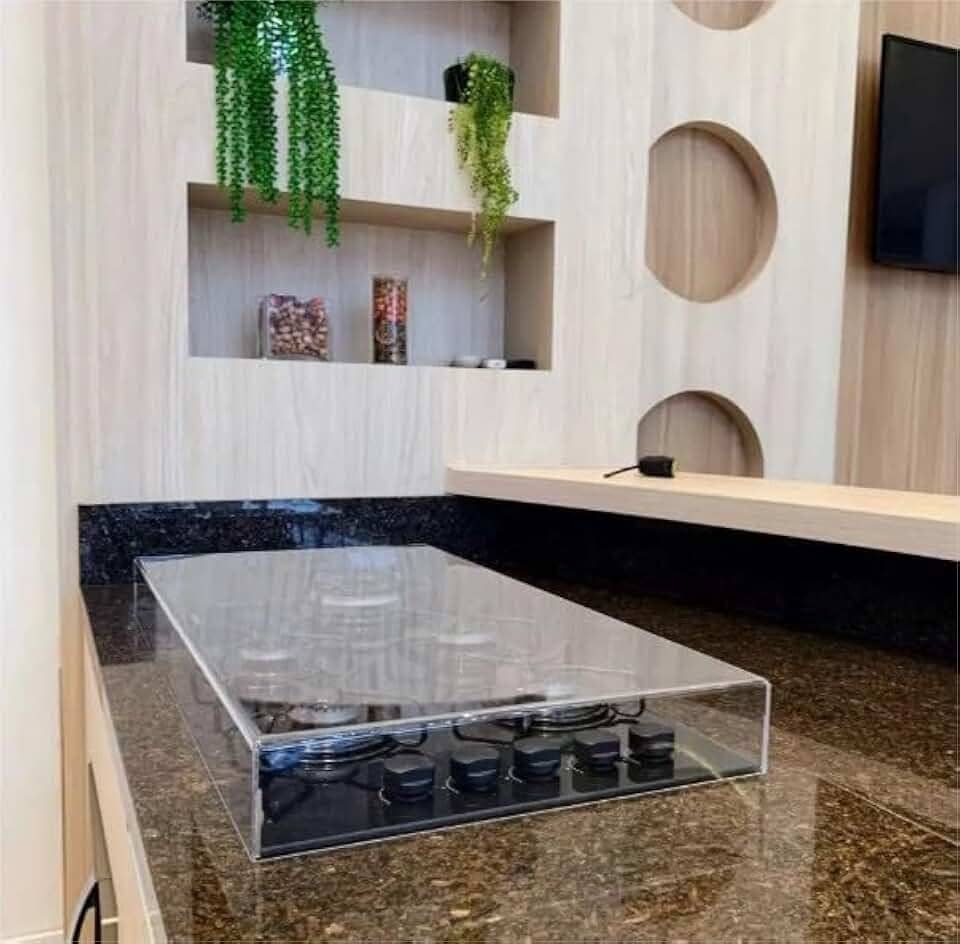 Tampa de proteção para Cooktop 2 bocas, em Acrilico, 54cm x 32cm x 8cm (Transparente)