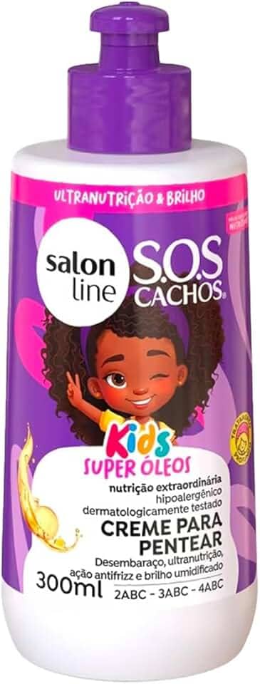 Salon Line, Creme de Pentear, SOS Cachos Kids, Nutrição em Ação, Vegano - Para Cabelos Ondulados, Cacheados e Crespos, 300 ml