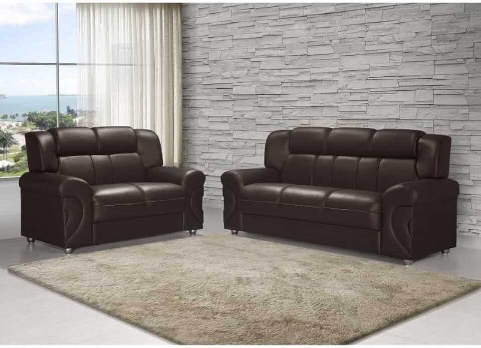 Conjunto Sofá 2 e 3 Lugares Cronos - Estofado - Corino Marrom