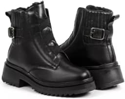 Bota Feminina de Inverno em Couro Forrada com Lã Impermeável - Chicago