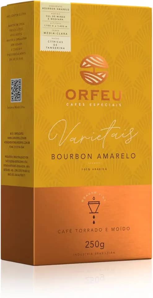 Orfeu Café Bourbon Amarelo Torrado e Moído, 100% Arabica, Torra Média Clara, 250g