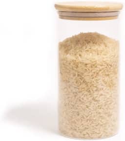Oikos - Pote de Vidro 1,1L com Tampa de Bambu Hermético Redondo Flat