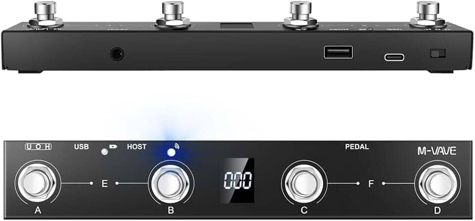 M-VAVE Chocolate Plus Controlador MIDI Sem Fio Teclado Profissional com 4 Botões Foot Switch, Interface Host MIDI para Controle Direto Efeitos, Bateria Longa Duração 12 Horas Windows Mac iOS Android
