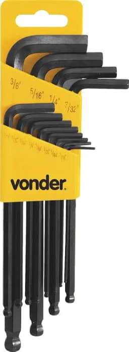 Vonder, Jogo De Chaves Hexagonais (Allen), Abauladas, 1/16' A 3/8', Com 12 Peças.