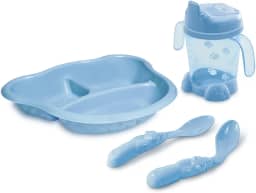 Adoleta Bebê Kit Alimentação Prato Com Divisórias Porta-Suco E Colheres Azul