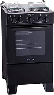 Fogão 4 bocas Atlas Mônaco Plus Preto com Acendimento Automático e Mesa Inox
