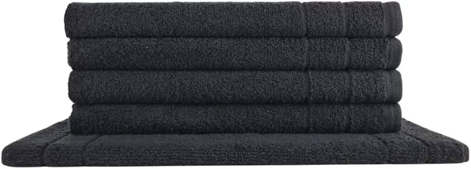 Kit 05 Tapetes para Banheiro Com Antiderrapante Grosso 550g/m² 45x70cm 100% Algodão - Preta