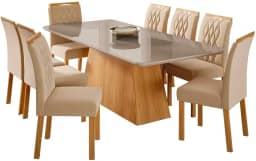Mesa para Sala De Jantar Helena 210 x 100 cm e 8 Cadeiras Juliana Cimol Nature/off-white/madeira/nude