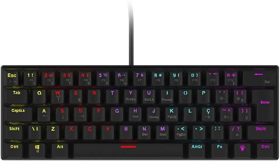 Teclado Mecânico 60% Vinik Anihi Black - Switch Red - Led Rainbow