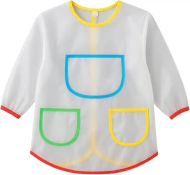 Avental Infantil Pintura Capa Impermeável com Mangas e Bolsos Coloridos Proteção para Pinturas, Refeições e Atividades