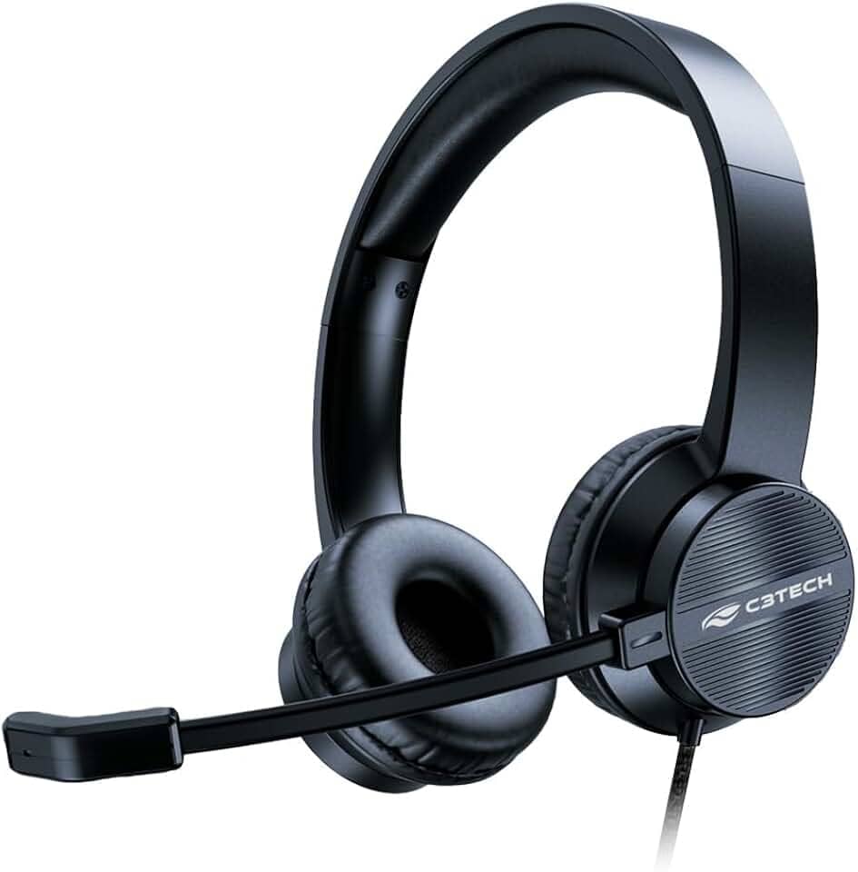 C3tech Headset com fio USB PH-380BK, Preto, Microfone Omnidirecional, Reducao de ruidos, Alto-Falante 40mm